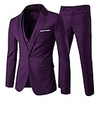 traje morado hombre comprar Pantalones: boton y cremallera de Fijación, cintura ajustable en Lados