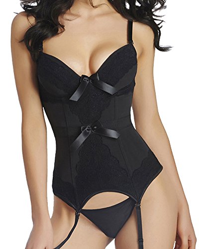 HLGO Corset Con Liguero Corset Con Liguero Corset Lenceria Corsé Negro, XL