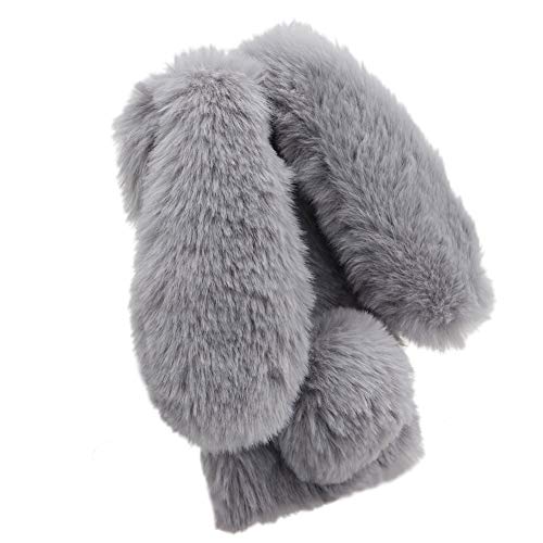 Custodia Peluche A Forma Di Coniglio Per TCL 20 SE - Cover Morbida Fluffy Con Orecchie E Strass, Bianco Grigio