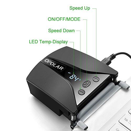 Laptop-Kühlvorrichtung ist mit Temperaturanzeige für ( Auto-Temp-Erkennung, Zwei-Wege-Installation, 13 Windgeschwindigkeient, Unique Clamp Design, kompatibel mit Kühlkissen) ausgerüstet. - 6