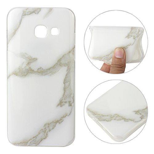 Galaxy A320F Hülle Silikon, Rosa Schleife Schutzhülle für >Samsung Galaxy A3 2017 Version< Ultra Dünn Slim Case Flexible Soft Weich TPU Silicone Backcover Bumper Schale Handyhülle mit Bunte Marmor Muster , Weiß Grau Marmor