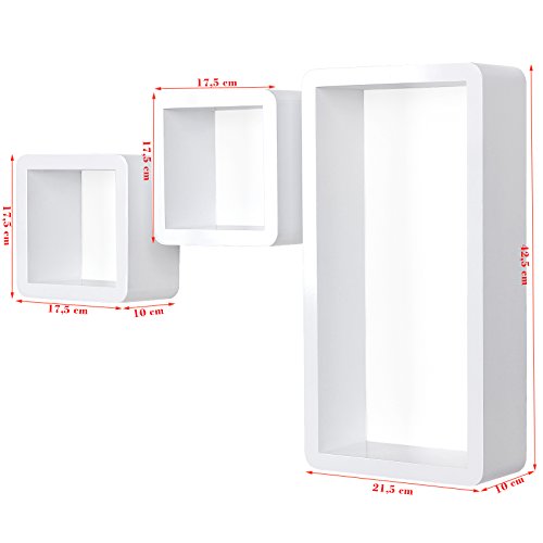 Songmics 3er Set Wandregal BücherRegal Regal CD-regal Weiß LWS102 - 3