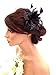 Feather and Flower Hair comb slide Fascinator with Glittery Spotty net Bridal Wedding Races Prom (Black)