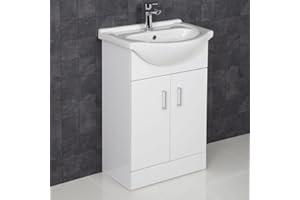 RAINBEAM MyBath Gloss White Bathroom Vanity Unit With 1 Tap Hole Basin Sink With 2 Doors 550MM Wide