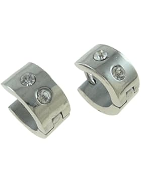 Ohrringe Creolen aus Edelstahl, silber, mit CZ Cubic Zirkonia weiß, 14x7mm