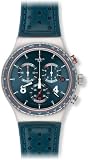 Swatch Herren Analog Quarz Uhr mit Leder Armband YVS406