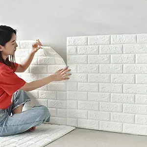 WON Plastic 3D Brick Wall Furniture Sticker 70 x 77 cm, White