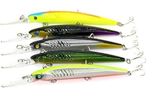 LENPABY 5 pcs/lot Deep Plongeur Runner Minnow Jerkbaits en Plastique Dur Leurres de pêche Bass Tourt Baits Crochet S'attaquer pour l'eau de mer et d'eau Douce 14,5 cm / 5,7 "/ 12.7g