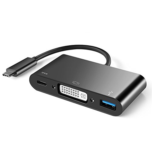 TNP USB Typ C auf USB Typ A + DVI + Typ C Power Ladekabel Port Multi Hub Adapter – usb-c zu SuperSpeed Standard USB 3.0 Typ A mit DVI Video Converter Combo Anschluss Card Kabel Stecker Draht, Kordel