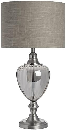 57cm Tall Glass Contemporary Table Buffet Lamp Light w Taupe Fabric Shade Brushed Steel