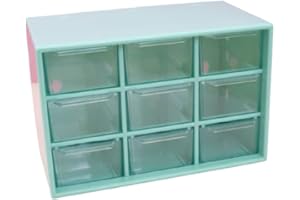 Craftelier - Organiseur avec 9 tiroirs pour organiser le matériel de scrapbooking et de bricolage : Turquoise et transparent - Organiseur de 18 x 9,8 x 11,8 cm et tiroirs de 5 x 3 x 8 x 8 cm
