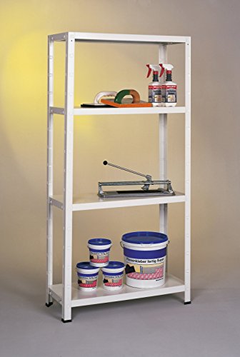 Regal Steckregal weiß Metall 180x80x40cm Regalsystem Steckregalsystem 4 Metall-Böden Traglast 260kg einfache Montage durch Stecksystem kein Verschrauben Schulte - 2
