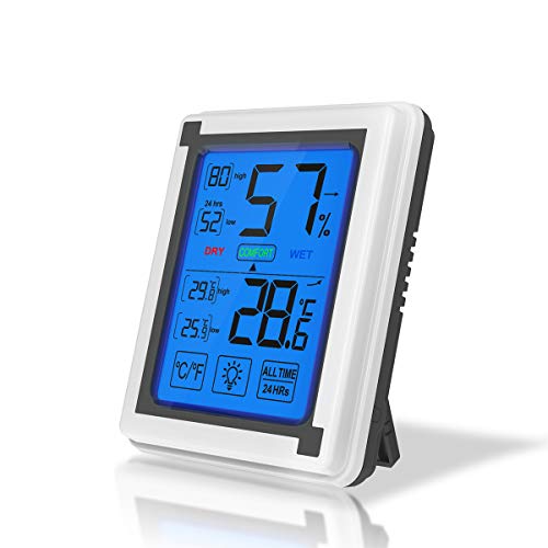 Preisvergleich Produktbild ChaRLes Neue Großbild-Lcd Touch Digitalthermometer Und Hygrometer Hintergrundbeleuchtung Komfort Temperatur Und Luftfeuchtigkeit Monitor - Weiß & Schwarz
