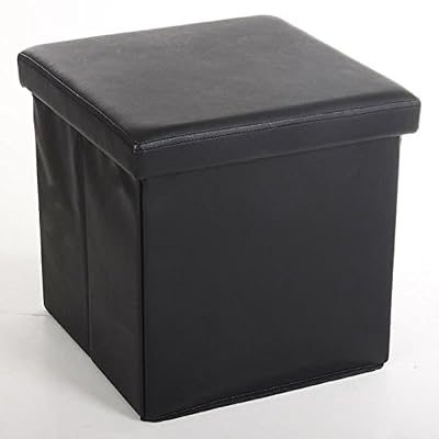 Atmosphera Pouf carré noir - Coffre de rangement pliable