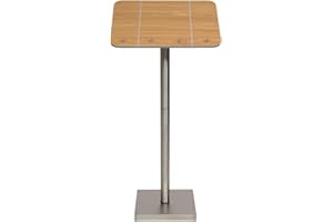 SECURIT - Porta Folleto con Poste y Base - Acero Inoxidable + Panel de Madera Laminada - Bandas Elásticas y Soportes Integrados - Restaurante, Cafetería, Bar - 113,7 x 54,2 x 36,7 cm