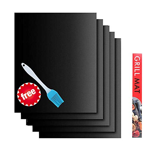 Tinabless Tapis de Cuisson, Set de 5 Tapis de Cuisson pour Barbecue et Four- Feuilles Anti-adhérent de BBQ et Feuilles de Cuisson réutilisable pour Les Barbecue à gaz, Charbon ou électriques