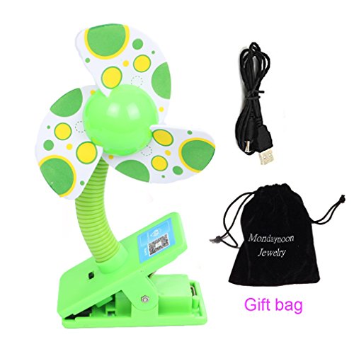 MONDAYNOON Clip-on With USB Mini Stroller Fan for Baby Cots Playpens (Green)