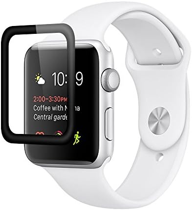 HORIZONTAL Apple Watch Premium Real 0.26mm Ultra-thin HD Clear Tempered Glass Screen Film Protector Series 1 Series 2 hardness 9H 3D Curved Full Screen Protector Black (38mm)
