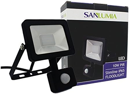 Sanlumia Newest 10W PIR LED Flood Light Super Slim Driverless 800LM IP65 Cool White 6500K Outdoor Security