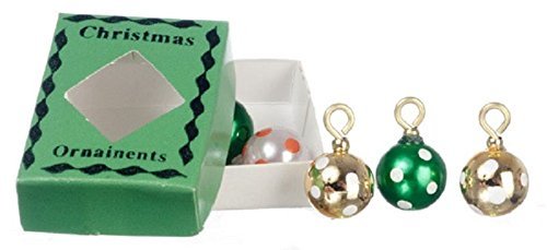 Melody Jane Miniatura para Casa de Muñecas Árbol Navidad Adornos Decoraciones 6 Bolas Caja Verde