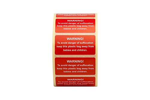 500 bolsas de polietileno de advertencia de pegatinas asfixia seguro de empu  adura del sello Productos de la seguridad Rojo Tama  o de etiquetas 50x25mm PC   500  por 1 rollo    Warning  To avoid danger of suffocation please keep this bag away from babies and children 