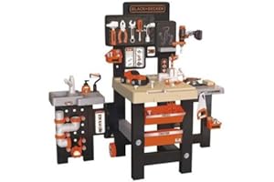 Smoby- Black & Decker Mega Center, Muy Completo, Área de Mecánica, Fontanería y Carpintería, 100 Accesorios, Plegable (7600360726)