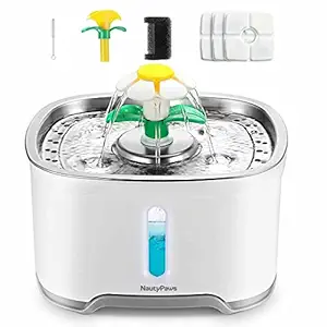 NautyPaws Cat Water Fountain Stainless Steel, 2.5L Pet Water Fountain Dispenser for Cats and Dogs with 3 Replacement Filters&1 Brushes