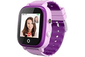 OKYUK 4G Smartwatch für Kinder mit SIM-Karte, GPS-Tracker, mehrere Desktop-Stile zur Auswahl, Zwei-Wege-Anrufe, SOS, WLAN, wasserdichter Touchscreen für 4–12 Jungen und Mädchen (T5 Lila)