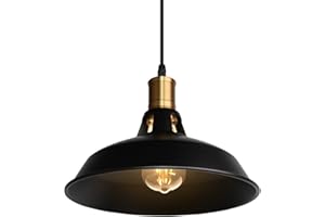 TOKIUS Lámpara Colgante Vintage, Ø27cm Lámpara de Techo Retro de Metal Industrial E27 Lámpara Araña para Comedor Cocina Restaurante, 1m Cable (Negro, 1 Pieza)