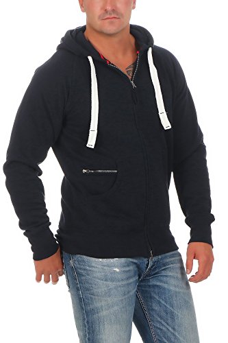 Happy Clothing Sudadera con Capucha para Hombre | Hoodie con Cremallera | Disponible en Tallas Grandes, Farbe:Azul Marino/Navy, Größe Textil:5XL