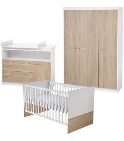 Cameretta Bambini Roba Mila - Lettino 70x140cm, Fasciatoio, Armadio 3 Ante, Bianco/Grigio - Foto 3