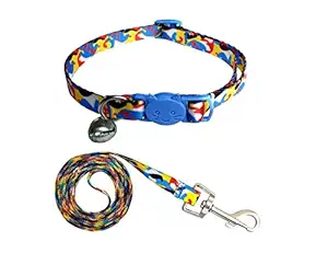 Pets Empire Puppy Cat Nylon Collar and Leash Adjustable Small Cat Collars Lead for Puppy and Cat Leash Collar Set ( Design -C )