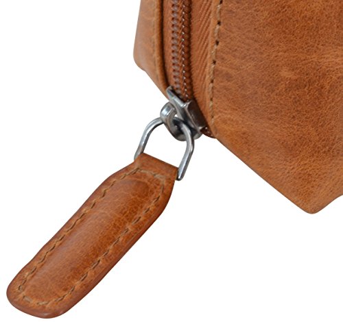 Kosmetiktasche Leder Gusti Leder studio „Leo“ Geldbörse Geldtasche Kulturtasche Wasserfester Innenstoff Kosmetik Tasche Utensilientasche Schminktasche Reisebeutel Beauty Case Hellbraun Braun 2A5-20-1wp - 8