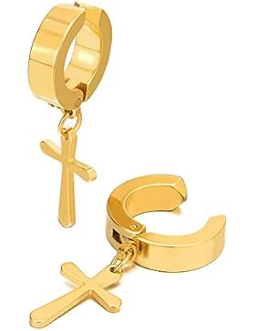 Goldfarben Ohr Clip-on Creolen mit Kreuz für Herren Damen, Edelstahl Ohr Manschette Ohrringe, Fake Piercing, Huggie...