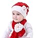 Produktbild Yansion Weihnachtsmütze Schal Set, Coral Samt elastische rote Mützen Cap mit Santa Claus Muster Bequeme warme und geschmacklose Weihnachten verkleiden 1-4 Mädchen Infant