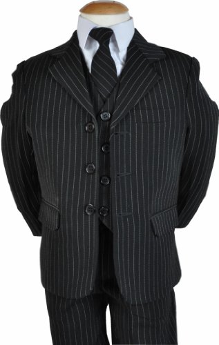 5-Piece Boys Black Pinstripe Suit