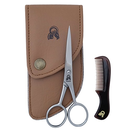Beard & Moustache Scissors With Comb For Precise Facial Hair Trimming - Sharpness and Stainless Steel Give These Scissors Durability That Will Last, Pouch and Box Protect The Set, Order Your's Now!
