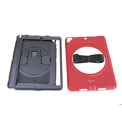 Cellular360 Apple iPad Air 2 Schock-und Drop-proof Hülle, Kopfstützen-Halterung mit einem Griff, einem Schultergurt und einem 360 Grad drehbaren Standfußdrehbaren(Apple iPad Air 2,Schulterriemen-Rot) - 5