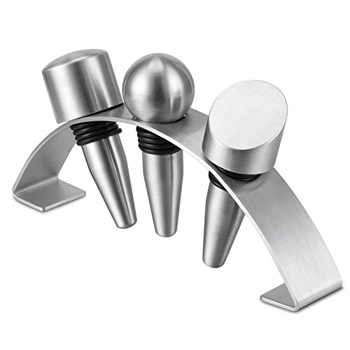 Bytan Weinverschluss Weinflaschenverschluss Edelstahl Flaschenverschluss 3 Stücke Weinstopper Set - Silber