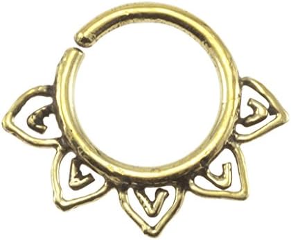 Brass Floral Design 18G Septum Ring - 7mm (0.3") Inner Hoop with Adjustable Opening - Street Habit Jewelry