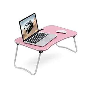 Powerpak Multi-Purpose Foldable Portable Wooden Bed Table/Study Table/Laptop Table/Kids Activity Table with Mobile Dock Stand JDL-M-001 (Pink)