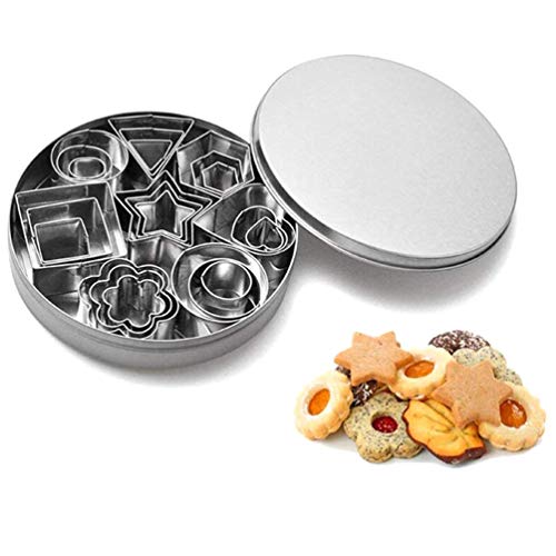 YZCX Set di Formine per Biscotti Stampi Biscotti Taglierine del Biscotto in Acciaio Inossidabile per Decorazioni in Fondente, Decorazioni di Dolci di Pasticceria (Mini 24PCS + Scatola di Ferro)