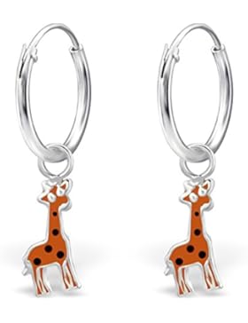 JAYARE Kinder-Creolen Giraffen 925 Sterling Silber Emaille 22 x 4 mm orange Ohrringe