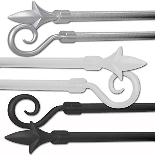 JEMIDI Gardinenstange Stilgarnitur 130cm bis 240cm ausziehbar Gardinen Stange Vorhang (Weiss, Kringel) - 3