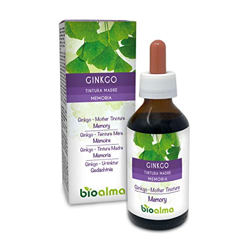 GINKGO (Ginkgo biloba) hojas BIOALMA® Tintura Madre sin alcohol | Extracto líquido gotas 100 ml | Memoria y microcirculación | Complemento alimenticio | Vegano