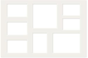 PHOTOLINI Passepartout 40x60 aussen Creme-Weiß für 8 Bilder 2X 9x13, 3X 10x15, je 1x 11x15, 15x20, 18x18, alterungsbeständig & säurefrei 1,5 mm Schrägschnitt - Passepartoutrahmen Mehrfachausschnitt