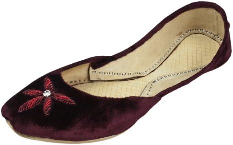 Womens Maroon Velvet Casual Leather Indian Khussa Shoes Pumps Size 4uk