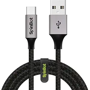 SpinBot ChargeUp USB Type C Cable Fast Charging 3Amp Dual Braided - 4.92 Feet (1.5 Meters) Long Cable Compatible with All Type C Smartphones- (Black)