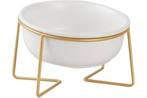 HCHLQLZ Gamelle Surélevée et Inclinée pour Chat - Bol Céramique Anti-Vomissement avec Support Métal - Ecuelle pour Eau et Nourriture Convient aux Chats et Chiots - 480 ML