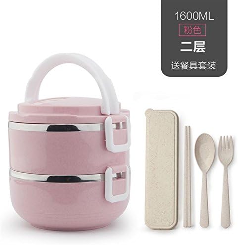 Luckyfree Lunch Box Split Stainless Steel for Kids Students Food Storage Container Lunch Bag Stainless Steel Cutlery, Pink 2